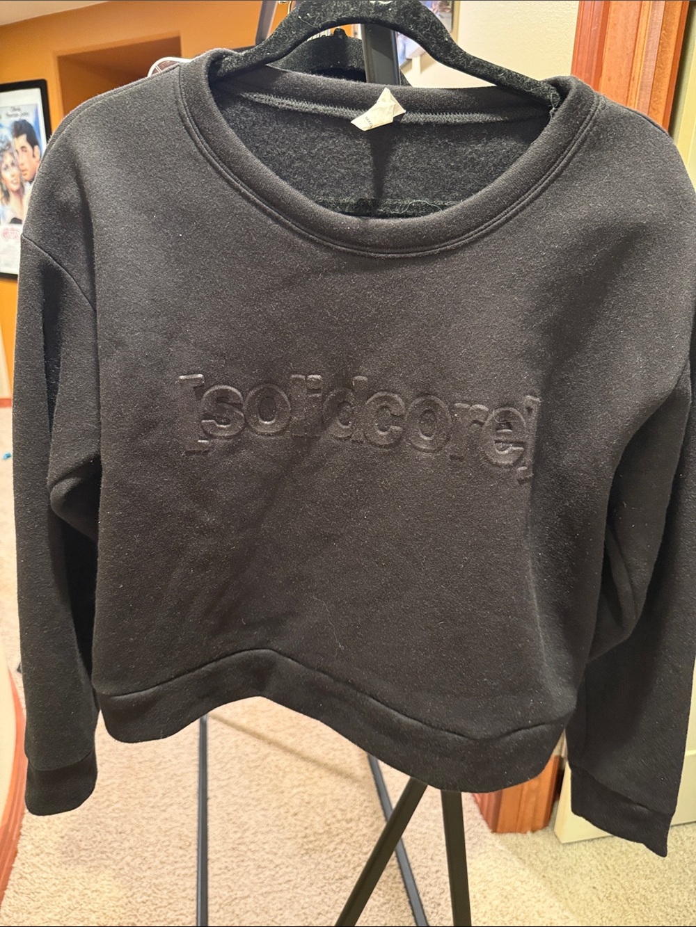 Solidcore Black Embossed Logo Cropped Sweatshirt